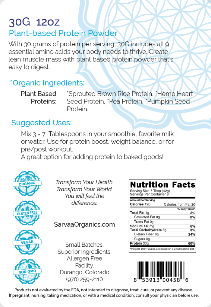 30G Back Label: Organic Ingredients, Suggested Uses/Servings